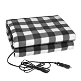 XOOL Heated Car Blanket - 12 Volt Travel Electric Blanket for Car, Truck, SUV, RV - Great for Cold Weather, Camping - 59" L x 43 W (Black/White Plaid)