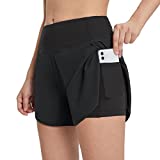 BALEAF Athletic Running Shorts for Women with Pockets 2 in 1 Lightweight Flowy Workout Active Yoga Shorts with Liner Black L