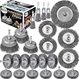 BAILUK Wire Wheel Cup Brush Set,0.012-Inch Coarse Crimped Carbon Steel,Die Grinder Wire Brush for Drill,1/4In Hex Shank,Wire Drill Brush Se (24 Pack)