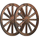 2 Pieces Wagon Wheel Decor Wooden Wagon Wheel Western Style Wall Hanging Old Wagon Wheels Vintage Rustic Wall Wood Cartwheel Decor Wood Decorative Garden Wagon Wheel for Bar Patio Garage (24 Inch)