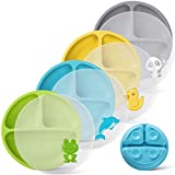 VITEVER 4 Pack Suction Plates with Lids for Baby & Toddler, 100% Food-Grade Silicone, Divided Design, Microwave & Dishwasher Safe