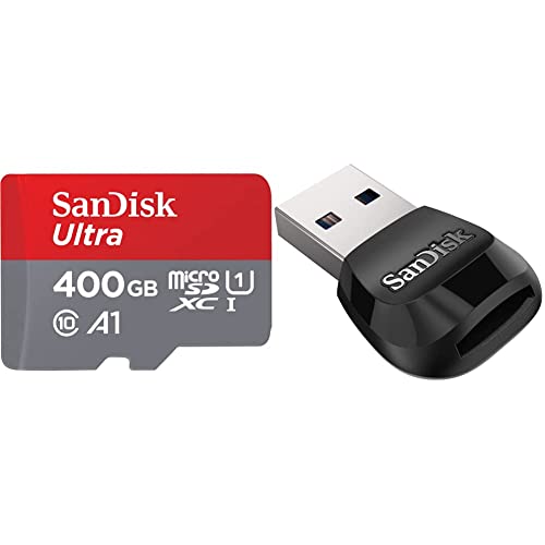 SanDisk 400GB Ultra microSDXC UHS-I Memory Card with Adapter - 120MB/s, C10, U1, Full HD, A1, Micro SD Card - SDSQUA4-400G-GN6MA & MobileMate USB 3.0 microSD Card Reader- SDDR-B531-GN6NN