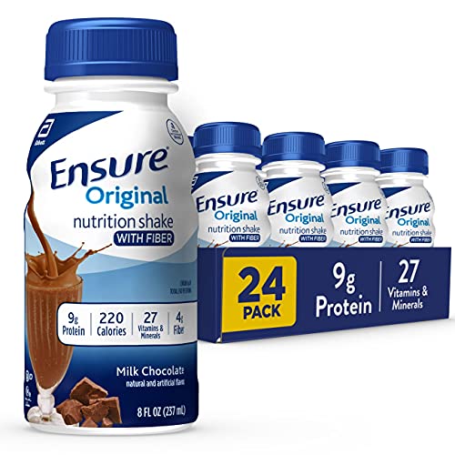 Ensure Original Nutrition Shake with Fiber, Small Meal Replacement Shake, Complete, Balanced Nutrition with Nutrients to Support Immune System Health, Milk Chocolate, 8 fl oz, 24 Count