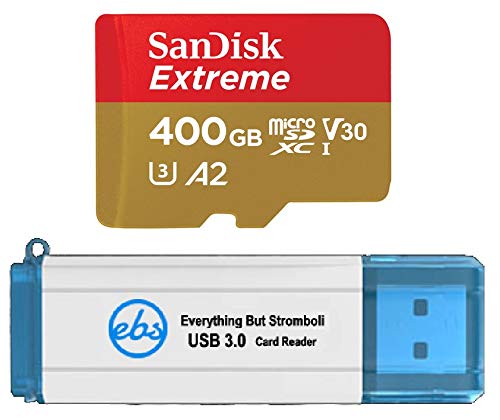 SanDisk Extreme 400GB MicroSDXC UHS-I Card for Compatible Phone, Nintendo Switch, Camera Class 10 U3 (SDSQXA1-400G-GN6MN) Bundle with (1) Everything But Stromboli 3.0 Micro & SD Memory Card Reader