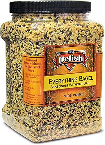 Everything Bagel Seasoning Blend with No Salt by It's Delish, 36 OZ (2.25 LBS) Jumbo Container  Premium All Natural Bagel Spice Seasoning Mix Without Salt for Bagels, Buns, Bread, Salad Topping Seasonings for Food - USA Made, Salt-Free, Keto, Vegan, Kosher