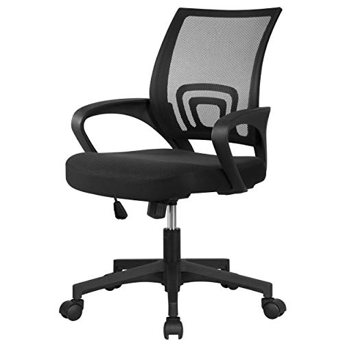 Yaheetech Office Chair Ergonomic Computer Chair Mid Back Adjustable Desk Chair with Lumbar Support Armrest, Swivel Mesh Task Gaming Chair for Home Office Study, Black