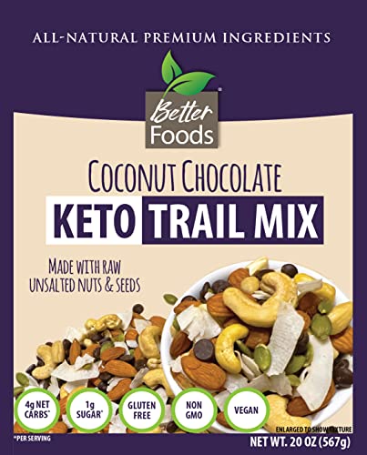 Coconut Chocolate Keto Trail Mix - 4g Net Carbs 1g Sugar (Almonds, Cashews, Sugar-Free Chocolate Chips, Coconut Chips, Pumpkin Seeds) All-Natural Gluten-Free Non-GMO Vegan Low Carb High Fat High Protein Healthy Snack