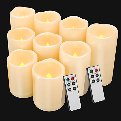 Comenzar Battery Operated Candle LED Flameless Candles Remote Control Candles Outdoor LED Candles with Timer ,Outdoor Waterproof Candles(D: 3" x H: 4" 5" 6") Flameless Pillar Candles Set of 9