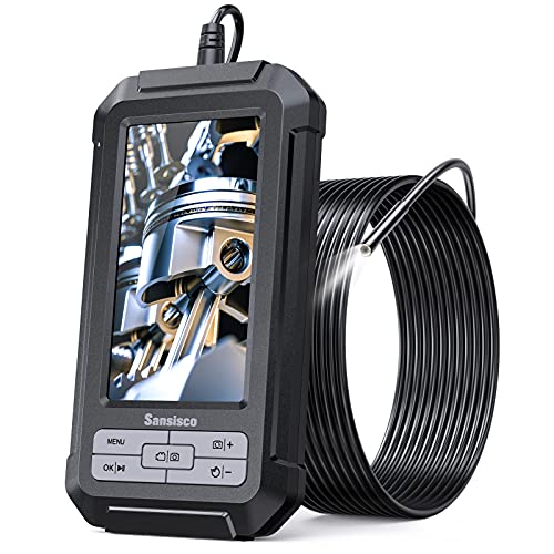 Sansisco Borescope, 1080P HD Digital Endoscope with 5.5 mm Thin Probe, 4.3-Inch LCD Screen Video Inspection Camera with Lights, IP67 Waterproof Snake Camera, 16.5ft Semi-Rigid Cable, 32GB TF Card