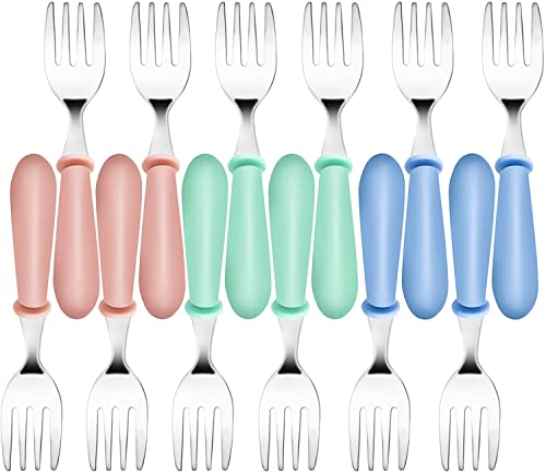 12PCS Toddler Forks Toddler Utensils,Stainless Steel Baby Forks,Kids Silverware Children's Cutlery Set for Self Feeding,BPA Free Kids Flatware Metal Forks for Boys Girls Safe Dining(Mixcolor 12 Forks)