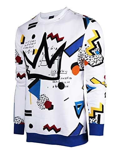 SCREENSHOTBRAND-F11963 Mens Urban Hip Hop Premium Fleece - Pullover Activewear Street Fashion Crew Neack Sweatshirt-White/Pop-3XLarge