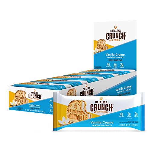 Catalina Crunch Vanilla Creme Keto Sandwich Cookies 10 - 1.7 oz Snack Packs (4 Cookies Per Pack) | Keto Snacks | Low Carb, Low Sugar | Vegan Cookies, Plant Based Protein Cookies | Keto Friendly Foods, Keto Dessert | Grab & Go