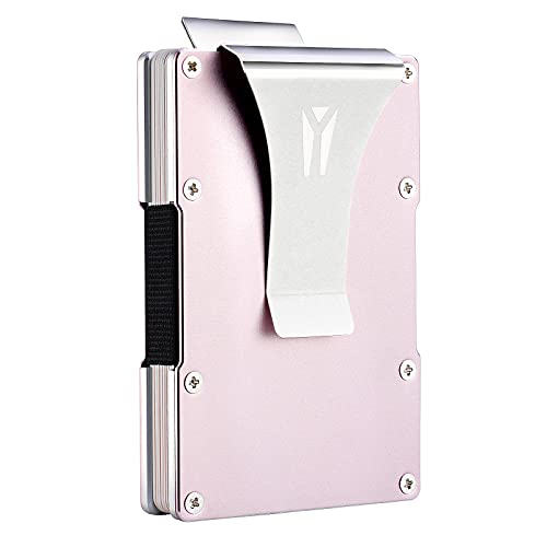 Yeacun Minimalist Women Man Aluminum Metal RFID Blocking Anti-theft Wallet, Pink Pull-out Design Convenient Credit Card Holder