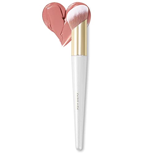 Angled Blush Brush by ENZO KEN, Cream Contour Brush, Foundation and Bronzer Brush, Makeup Brushes for Concealer, Liquid Foundation, Powder Contour and Bronzer, Liquid Blush Blending- Makeup Straight, Simple Natural Color, Eye Concealer, Nose Contour (161-L-White)