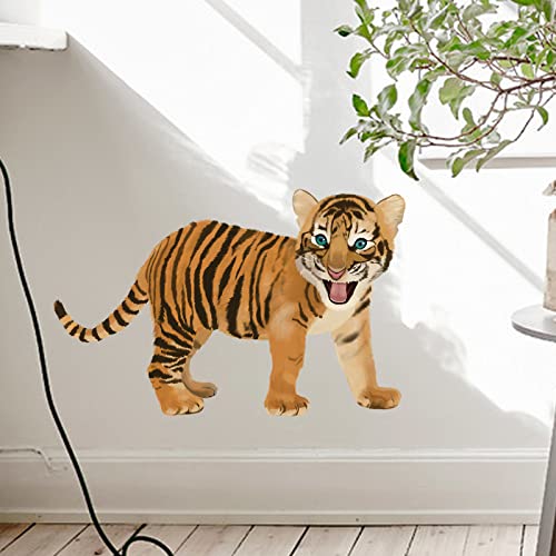 RoyoLam Walking Little Tiger Wall Decal Nursery Jungle Animal Wall Sticker Removable Peel and Stick Waterproof Wall Art Decor Stickers for Kids Baby Classroom Living Room Playing Room Bedroom