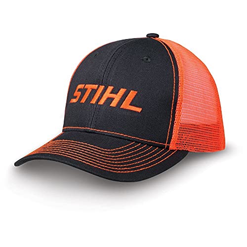 Stihl Officially Licensed Chainsaw Neon Mesh Back Cap Adjustable Snapback Truckers (Neon Orange)