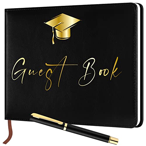Leather Graduation Guest Book with Signing Pen Graduation Party Supplies Graduation Guest Signature Book 2023 Grad Party Sign in Guest Book for College, High School (Classic)