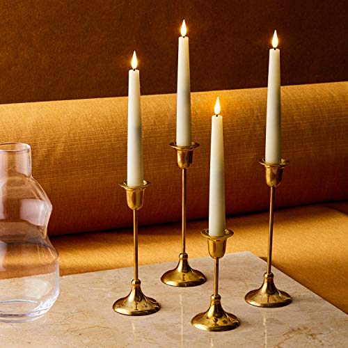 LampLust 7 Inch Flameless Taper Candles - Realistic 3D Flame with Wick, Ivory Real Wax, Flickering LED Flame, Seasonal Home Decor, Automatic Timer, Remote Control and Batteries Included - Set of 4