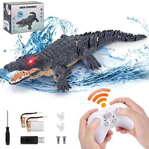 GearRoot Remote Control Crocodile Boat Toy 1:18 Scale High Simulation RC Crocodile for Swimming Pool Bathroom Great Gift RC Boat Alligator Toys for 6+ Year Old Boys and Girls