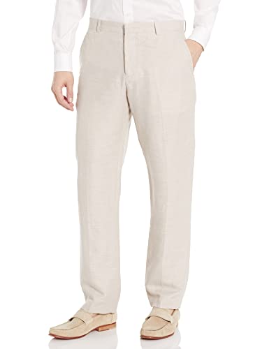 Perry Ellis mens Linen Suit Dress Pants, Natural Linen Herringbone, 36W x 32L US