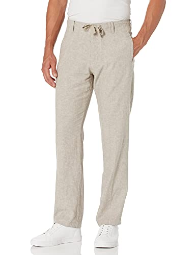 Perry Ellis mens Linen Cotton Drawstring Casual Pants, Chinchilla, 34 Regular US