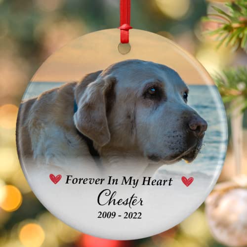 Pet Memorial Gifts, Personalized Dog Memorial Photo Ornament, Custom w/Name & Date - Forever in Our Hearts - 5 Designs - in Loving Memory, Pet Sympathy Gifts - Keepsake Loss of Dog Cat, D3