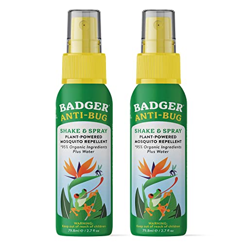 Badger Bug Spray, Organic Deet Free Mosquito Repellent with Citronella & Lemongrass, Natural Plant Based Family Friendly Insect Repellent, Travel Size Camping Essentials, 2.7 fl oz (2 Pack)