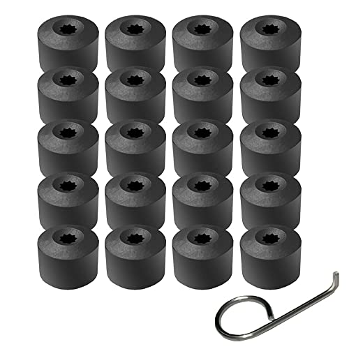 Dkvudho 20pcs 17mm Wheel Lug Nut Covers Caps + Removal Tool Replacement for VW Lug Nut Cover Jetta Beetle Passat GTI CC Wheel Bolt 1K0 601 173 (Black)