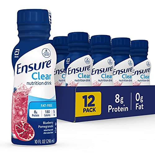 Ensure Clear Nutrition Drink, 0g fat, 8g of protein, Blueberry Pomegranate, 10 Fl Oz (Pack of 12)