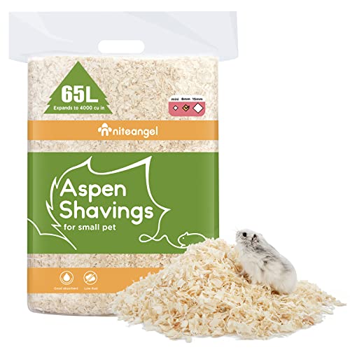 Niteangel 65L Aspen Shaving Hamster Beddings for Syrian Dwarf Hamster Gerbil Mice Degu Rat Rabbit Bunny Guinea Pig Chinchilla Hedgehog or Other Small Pets (65L - 8mm)