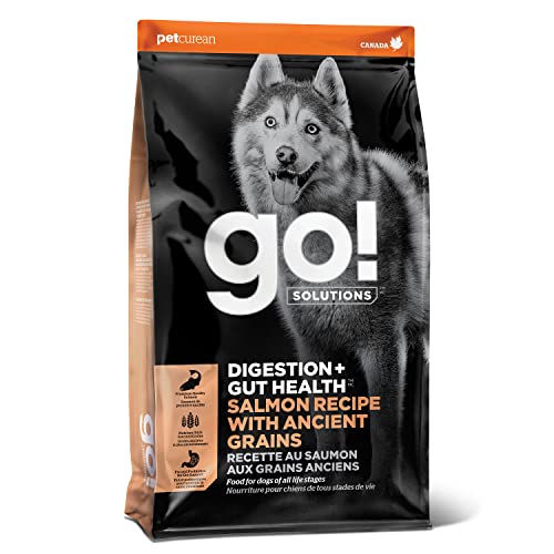 GO! SOLUTIONS Digestion + Gut Health Salmon Recipe with Ancient Grains for Dogs, 3.5 lb Bag - Dry Food for All Life Stages, Including Puppies, Adult and Senior Dogs
