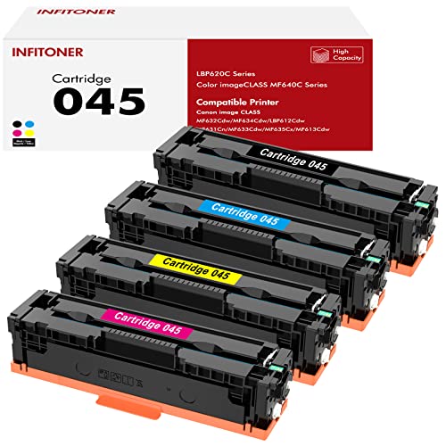 045 045H CRG-045 4-Color Toner Cartridge Set Replacement for Canon 045 045H Toner Cartridge for Canon Color imageCLASS MF634Cdw, MF632Cdw, LBP612Cdw Laser Printers ( 4-Pack)