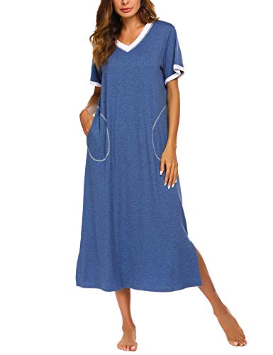 Ekouaer Loungewear Long Nightgown Women's Ultra-Soft Nightshirt Full Length Sleepwear with Pocket