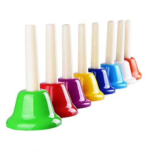 Hand Bells Set, Colorful Percussion 8 Note Diatonic Metal Hand Bell Kit for Toddler, Kid, Adults, Used for Festival, Musical Teaching, Church Chorus, Wedding, Family Party (Hand Bells)