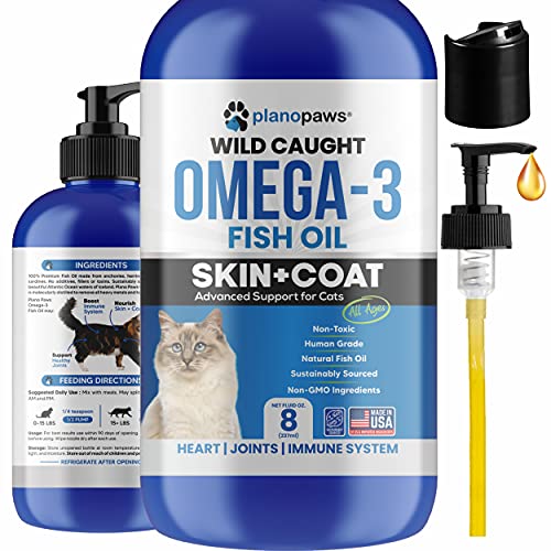 Omega 3 Fish Oil for Cats - Better Than Salmon Oil for Cats - Kitten + Cat Vitamins and Supplements - Cat Health Supplies - Cat Dandruff Treatment - Liquid Fish Oil for Pets - Cat Shedding Products