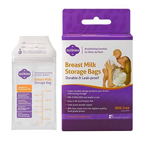 Milkies No-Break, No-Leak Breast Milk Storage Bags, 50-Count, BPA-Free