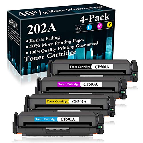 4 Pack (BK+C+M+Y) 202A | CF500A CF501A CF502A CF503A Toner Cartridge Replacement for HP Color Laserjet Pro M254nw, M254dw, M254dn, MFP M280nw, MFP M281fdn, M281fdw, MFP M281cdw Printer,Sold by TopInk