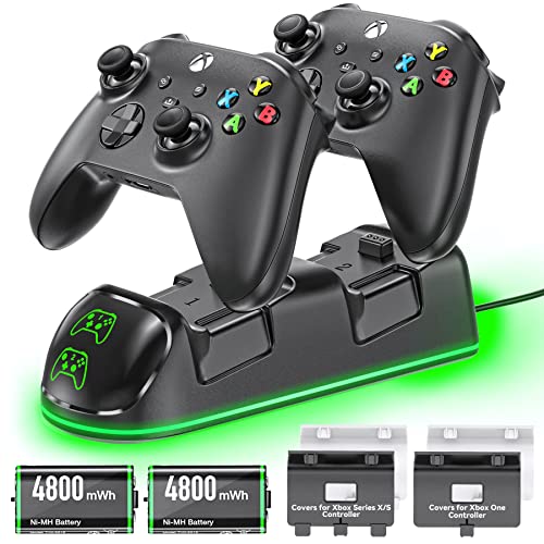 Controller Charger Station for Xbox Series/One-X/S/Elite with 2 x 4800 mWh Rechargeable Battery Packs, Charging Station Dock Stand for Xbox Controller Battery with 4 Battery Covers for Xbox Series/One