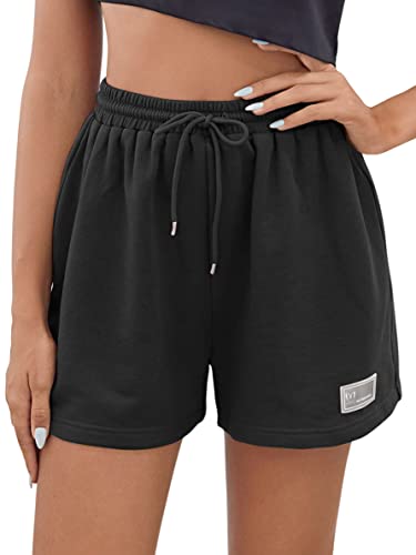 MIRITY Athletic Workout Sweat Shorts for Women - Gym Running SweatShorts for Casual Summer with Pockets Color Black Size M