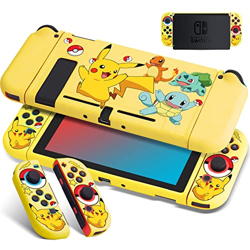 Xcitifun Designed for Nintendo Switch Case Switch Joy-Con TPU Cases for Girls Boys Kids Cute Kawaii Character Protective Shell Compatible with Nintendo Switch Controller Carrying Cover - Yellow Poke