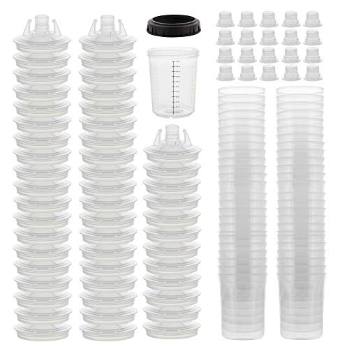 Master Paint System MPS Disposable Paint Spray Gun Cup Liners and Lid System, 50 Pack Mini Size 6 Ounce (180ml) Kit - 50 Cup Liners, 50 Lids with Strainer, 1 Hard Cup with Retainer Ring and 20 Plugs