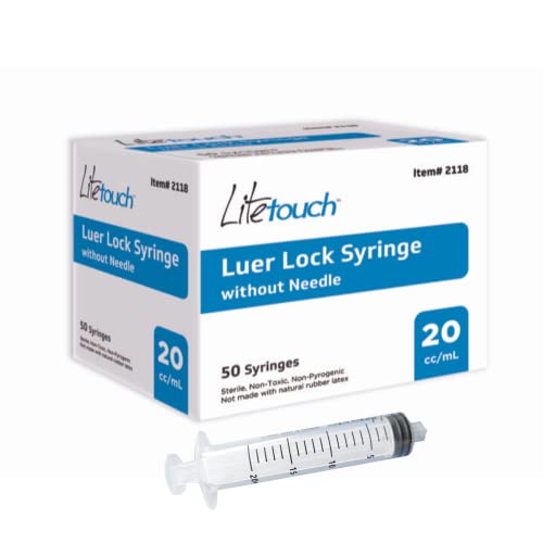 LiteTouch 20mL Luer Lock Syringe, Sterile, Individually Sealed - 50 Syringes per Box (NO NEEDLE)