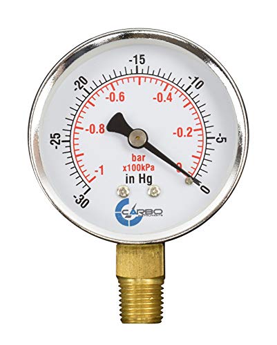 CARBO Instruments 2-1/2" Pressure Gauge, Chrome Plated Steel Case, Dry, Vacuum -30 Hg/0, Lower Mount 1/4" NPT