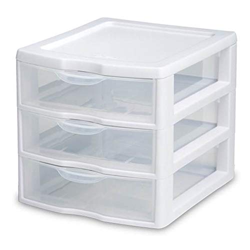 Tribello 3 Drawer Plastic Storage, Mini Drawer Unit, White Frame With Clear Drawers for Craft Storage - 8.5"L X 7.25"W X 6.75"H Inches - American Made (1 Pack)