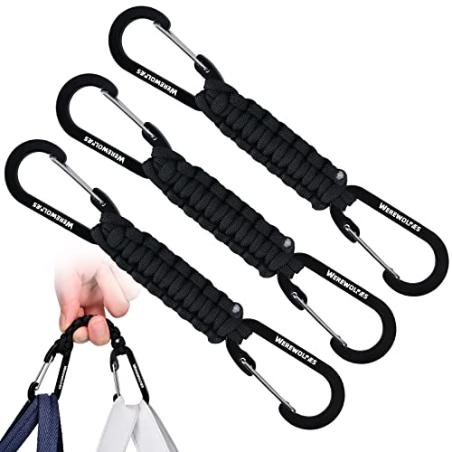 WEREWOLVES 3 Pack Paracord Keychain Carabiner, Paracord Lanyard Clip for Backpacks, Paracord Carabiner Clip for Men Women