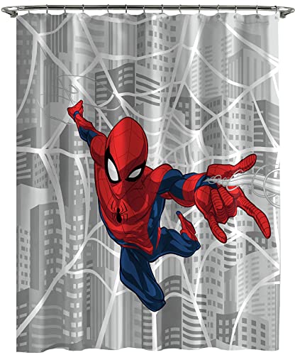 Jay Franco Marvel Spiderman City Web Shower Curtain & Easy Care Fabric Kids Bath Curtain (Official Marvel Product)
