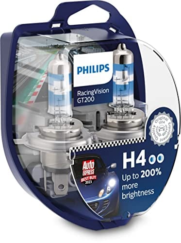 Philips RacingVision GT200 H4 Headlight Bulbs (Twin) 12342RGTS2 Xtreme Vision Upgrade