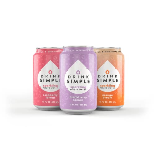 Drink Simple Sparkling Maple Water, Electrolyte Hydration Drink with Natural Prebiotics, No Added Sugar or Sweeteners, Soda Alternative, Gluten Free, Non-GMO, Variety Pack, 12 oz. Cans, 12 Pack