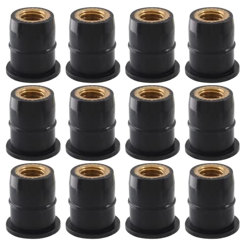 Moicstiy 12Pcs M6 Rubber Well Nuts Neoprene Expansion Brass Nuts Fairing Universal Motorcycle Fasteners for Canoe, Boat, Kayak