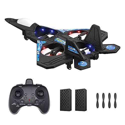 HocoFlow F22 RC Plane Toys with Auto Hover Easy Fly 6-Aixs Gyro 2.4GHZ Remote Control Airplanes 3D Flips Stunts Glider EPP Foam RC Fighter Jet Drones for Adult (Black)